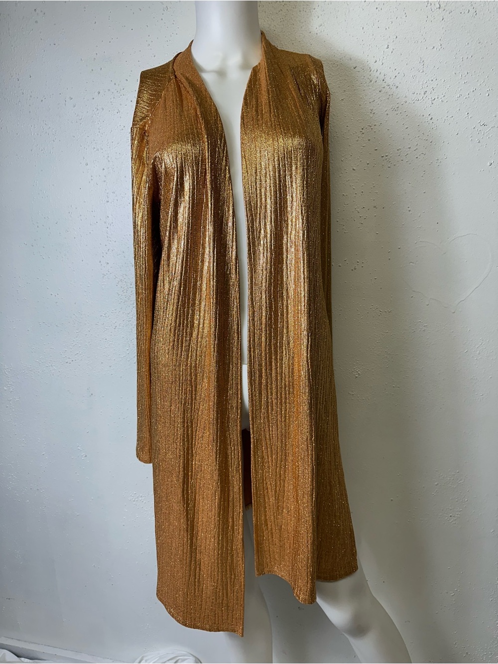 IMAN Metallic Gold Open-Front Long Cardigan